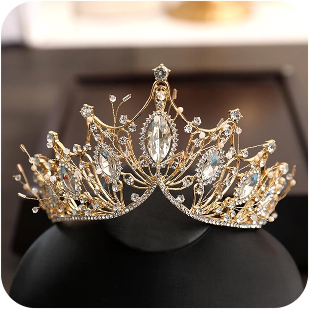 Gold Crown for Women Crystal Tiara Bride Bridesmaid Costume Party Accessory